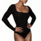 Rongseng Body Damen Langarm Elegant Bodysuit Tops Sexy Quadratischer Ausschnitt Langarm Bodys Schmal Damenbody Unterziehbody Stretch Langarmbody Long Sleeve Oberteil Langarmshirt für Frauen