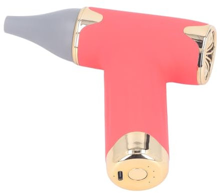Sèche-cheveux électrique 60W, Haute Vitesse, 4 Niveaux de Vent, sans Lame, Batterie 1100mAh, Souffleur de Poussière Portatif (rouge)
