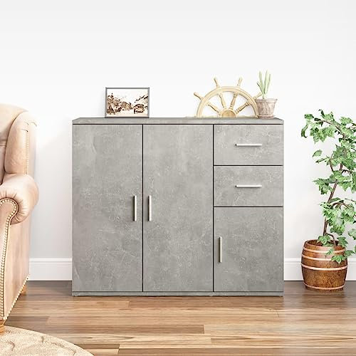 KTHLBRH mobiletto cucina mobiletti cucina mobile sala Credenza Grigio Cemento 91x29,5x75 cm in Legno Multistrato Adatto a soggiorno, sala da pranzo, camera da letto, cucina