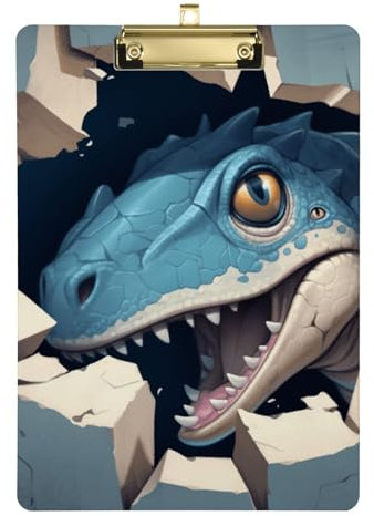 Porte-bloc mural en acrylique étanche avec yeux de dinosaure bleus dans un noir fluo