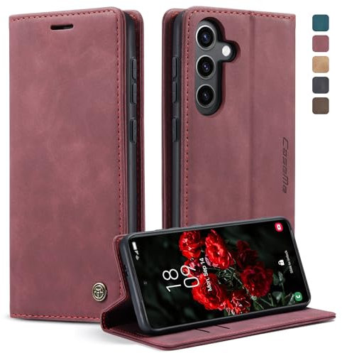 KZB Handyhülle für Samsung Galaxy S24 5G Hülle Premium Lederhülle Klappbar Flip Case Tasche Magnet Kartenfach Standfunktion Klapphülle Schutzhülle für Samsung Galaxy S24 6,2'' - Weinrot