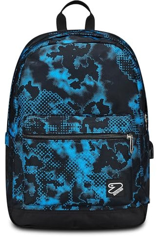 Seven Zaino Scuola Pro Estensibile The Double, Blu Nero, Zaino Mono Scomparto Con Power Bank Incluso, USB Plug, Tasca Porta PC e Tasca Porta Borraccia, Zaino Medie Superiori, Ragazzo