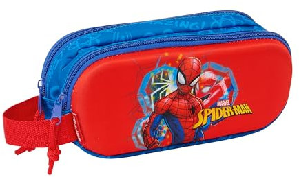 safta Spiderman 3D-Doppelmäppchen, Federmäppchen für Kinder, ideal für Kinder im Schulalter, bequem und vielseitig, Qualität und Widerstandsfähigkeit, 21 x 6 x 8 cm, Marineblau/Rot, Marineblau /