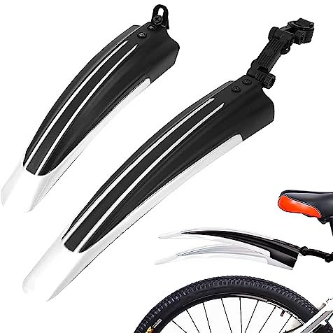 Kugooyi Fahrrad Schutzblech Set, Mountainbike Zubehör Spritzschutz Tragbar Verstellbar Verdicken Vorne Hinten Kotflügel Zum für MTB Rennrad Citybike 20-26 Zoll Räder (Weiß)