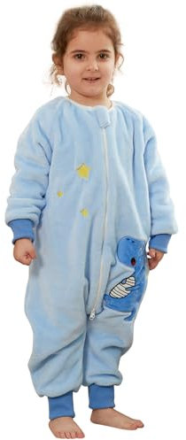 Schlafsack mit Füßen Baby Schlafanzug, Warm Flannel Winterschlafsack Strampler, Winter Schlummersack mit Beinen Ärmeln Pyjamas Kinder Schlafoverall Mädchen Junge Dinosaurier 110 3-4 Jahre