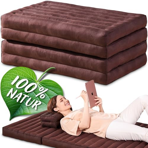 Namasdee Klappmatratze 200x80x8cm mit 100% natürlicher Kapokfüllung (Braun Uni)