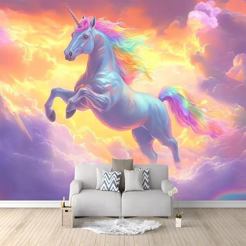 Wallpaper for Walls Cartoon Fantasy Unicorn Decoration Kids Room Girls Bedroom Dorm 3D Effect Wallpaper Wet Removable, Colorful Paste The Paper 99 x 69/250 x 175 cm(WxH)