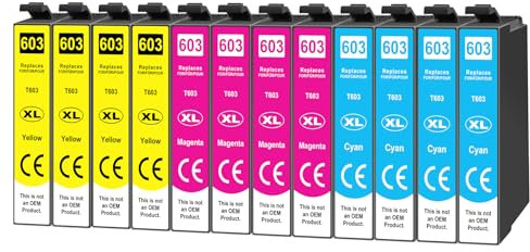 Yowell 12x 603XL Multipack Kompatibel für Epson 603 603XL Farbe Druckerpatronen für Expression Home XP-3105 XP-2100 XP-2105 XP-4100 XP-4105 Workforce WF-2830 WF-2810 WF-2835 WF-2850