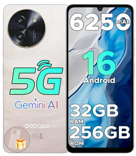 DOOGEE Note 59 Pro 5G Android 16 Handy Ohne Vertrag, 32 GB RAM + 256 GB ROM/TF 2 TB, 6250mAh Akku Smartphone, 120 Hz Display + 6,75 Zoll HD, 16 MP AI Kamera, 4K Video/NFC/Dual SIM/Face ID/Widevine L1
