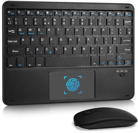 Nsyee Bluetooth Keyboard with Touchpad & Mouse for iPad, Android & Windows | UK Layout, USB-C Rechargeable & Quiet Typing, Slim & Portable Design, Wireless Keyboard & Mouse, Wide Compatibility