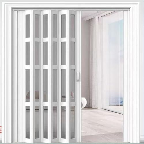 Hggdsac Falttür, Schiebetür, Falttür für den Innenbereich im, Schiebetür weiss, Verschließbar, und Fenster Doppelwandprofil Neu, aus PVC, Tür für Schutz der Privatsphäre(W×H:85×180cm)
