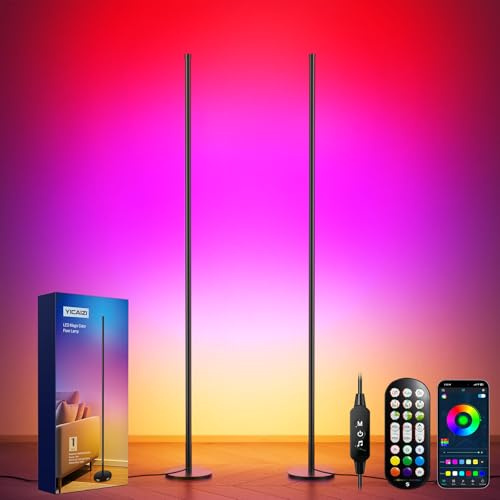 2 Pack LED Floor Lamp, RGB Corner Lamp with App & Remote, 160cm Tall | Color Changing Standing Lamp with 16 Million Colors, Scene Modes, Sync to Music, Floor Lamps for Living Room, Bedroom, Gaming