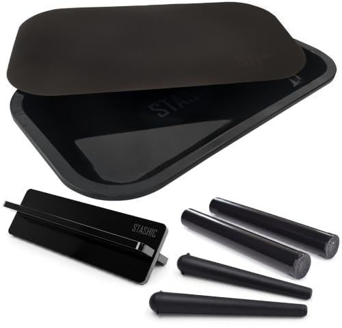 STASHIC Roll Tray Kit - Magnetic Lid, X Tray Stand & Tubes - SH* | Metal tray 27cm × 16cm, magnetic lid. Acrylic X Tray rolling stand. 4 plastic pop-top tubes - 2×XL + 2×King