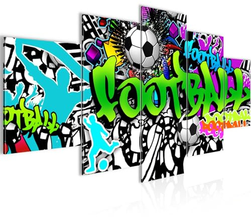 Runa Art - Bilder Fussball Graffiti 200 x 100 cm 5 Teilig XXL Wanddekoration Design Bunt 402651a