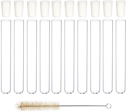 Reagenzgläser mit Gummistopfen 150 mm x 20 mm, 10 Stück und 1 Bürste