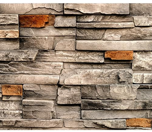 decomonkey - Papier Peint Panoramique Mur de Pierre 400x280 cm - Décoration murale moderne – Tapisserie décorative pour chambre salon - Architecture beige motif pierre moderne texture fond