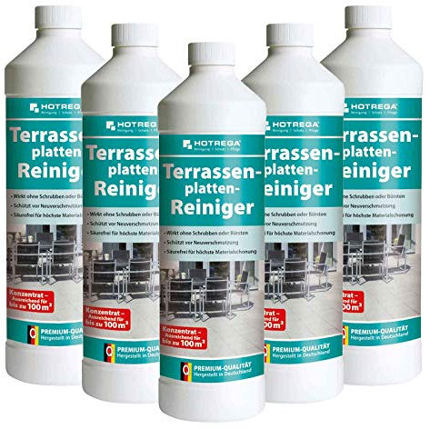 HOTREGA Terrassenplatten Reiniger Konzentrat 1 Liter - Reinigung für Terrasse und Balkon - Schutz vor Neuverschmutzung, Mengen:5