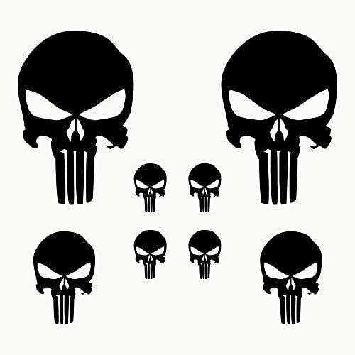 AUTODOMY Schädel Skull Geschmolzen Aufkleber Paket 8 Stück | Punisher Aufkleber für Auto oder Motorrad (Schwarz)