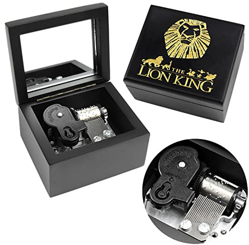 Sinzyo Spieluhr aus Holz graviert mit Spiegel Spieluhr Weihnachten, Geburtstag, Valentinstag Geschenk(Schwarze Holzschachtel, Melodie: The lion sleep tonight)