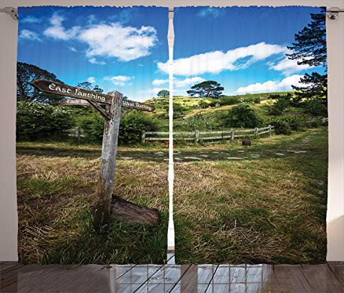 ABAKUHAUS Hobbits Rustikaler Vorhang, Hobbit Land East West, Wohnzimmer Universalband Gardinen mit Schlaufen und Haken, 280 x 175 cm, Grün Braun