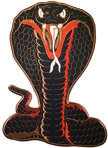 [Große Größe] Papapatch Fanged Cobra Snake Serpent Attack Striking Biker Motorrad Jacke Vest Kostüm Bestickt Aufnäher Bügelbild - Schwarz (Eisen-Cobra-BK-Large)