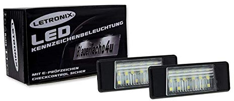 LETRONIX SMD LED Kennzeichenbeleuchtung Module geeignet für Qashqai Typ J11b / Juke/Tiida C12 / Note E12 / Pulsar C13 / NV200 / Q50 mit E-Prüfzeichen