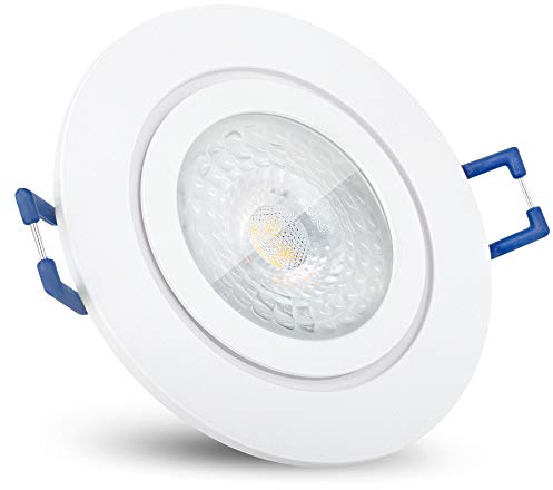 SSC-LUXon RW-2 Bad Einbaustrahler rund weiß dimmbar IP44 4W neutralweiß | Bad-Deckenspot rund weiß ohne Dimmer - Helligkeit in 3 Stufen am Lichtschalter, neutralweiß, IP44, nur 30mm tief, wechselbar
