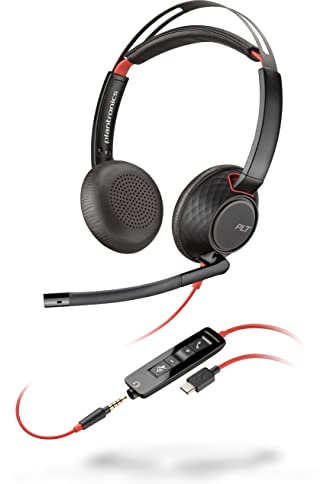 Plantronics – Blackwire 5220 USB-C-Headset – kabelgebundenes Stereo PC-Headset mit Mikrofonarm – Verbindung mit PC/Mac, Tablet und/oder Mobiltelefon über USB-C- oder 3,5-mm Klinke – Teams, Zoom etc.
