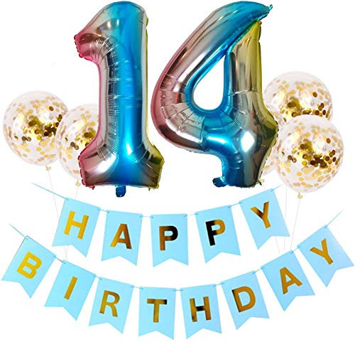 DIWULI Geburtstagsdeko 14 Jahre Ballon Set - Zahl 14 Deko