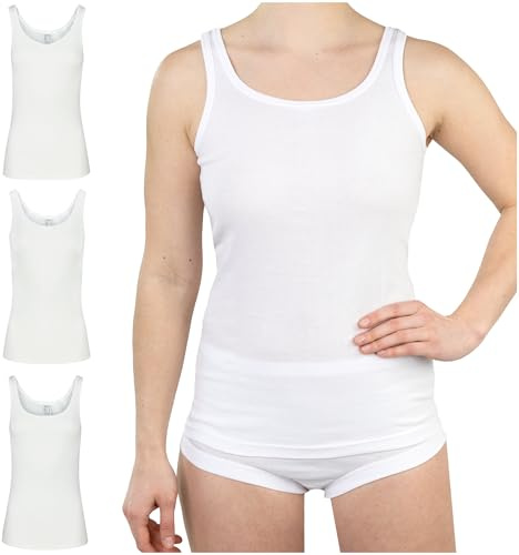 Ses Lot de 3 Maillots de Corps pour Femme en 100% Coton - avec Fines côtes Douces - en Coton - Idéal comme débardeurs ou débardeurs pour Femme, Blanc., 42