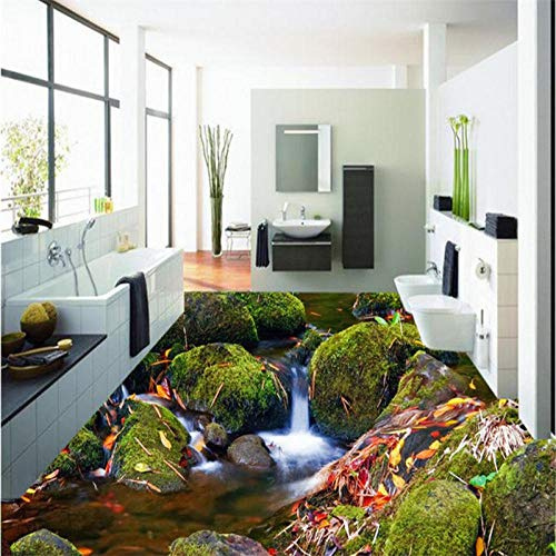 Custom Photo Floor 3D Waterproof wear-Resistant PVC Floor Painting 3D Outdoor Mountain Stream Stream Pebble scenery-300 * 210cm