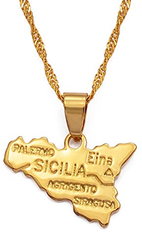 LIUZIXI Ethnischer Charme Sizilien Land Karte Städte Namenskette - Gold, Unisex, Hip Hop, Party, Jubiläumsgeschenk