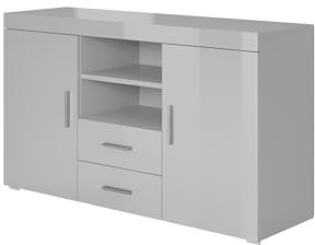 MB Muebles Bonitos, Buffet Roque pour Salon et Salle à Manger Moderne, Meuble TV en Mélamine, Couleur Gris Brillant, 140x80x40 cm