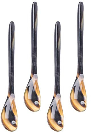 Horn Material Lang Griff Löffel: 4 Stücke Zarte Ochsenhornschaufeln Dessert Scoop- Chic Kaffee Löffel Kuchen Löffel- Natürlich Handgefertigte Büffelhornlöffel- Kaffee Rührer