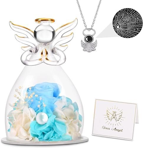 Digi4U Muttertagsgeschenke,Geschenke für Mama Frauen Oma, Ewige Rose im Engel Figur und Engel Halskette mit 100 Ich Liebe Dich Sprachen für Geburtstagsgeschenk,Geschenk Muttertag