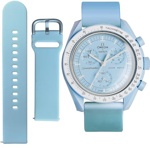 Watch Band for Omega X Swatch Moonswatch Watch Strap Speedmaster 20MM Quick Release Rubber Watch Strap Replacement (Light Blue, 20 MM)