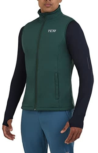TCA Men's Flyweight Breathable Wind-Proof Running Workout Cycling Gilet with Zip Pockets - Trekking Green, XL