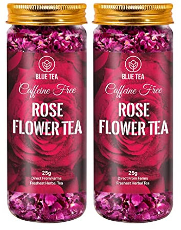 BLUE TEA - Rose Tea - 50 Gram (Pack of 2) | RICH IN VITAMIN-C | Farm Packed | Grade A Natural Sun Dried Rose Flower Petals | Herbal Tea Caffeine-Free | Recycled Food Grade Pet Jar
