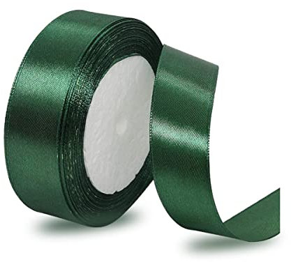 Satinbands Dunkelgrün 25mm Breit, 23 Meters Weiss Geschenkband für Geschenkverpackungen, DIY-Basteleien, Blumensträuße, Nähprojekte, Schleifenherstellung, Geburtstags- und Hochzeitsdekorationen