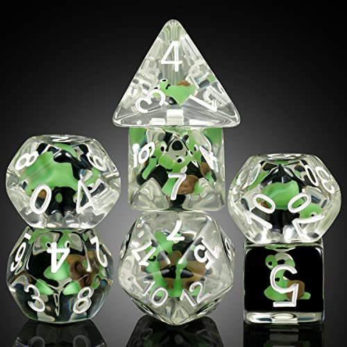 Snail Dice Set DND, DNDND Resin 7 D&D Würfel mit Samtbeutel für Dungeons and Dragons D&D Rolling Games und Tabletop Games (grüne Schnecke)