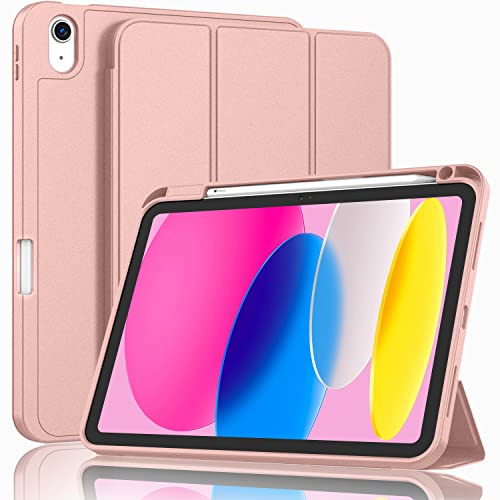 ZryXal Custodia per iPad di 10a generazione da 10,9 pollici 2022 con portapenne, custodia intelligente per iPad con retro in morbido TPU [supporta accensione/spegnimento automatico] (oro rosa)