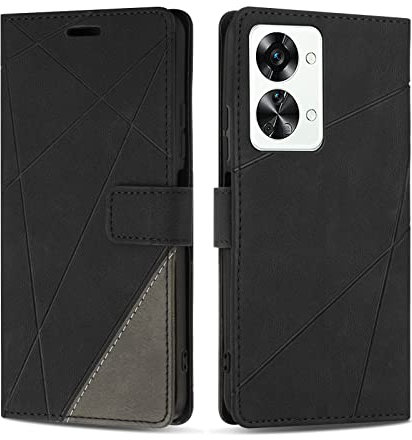 SONWO Hülle für OnePlus Nord 2T 5G, Premium PU Leder Handyhülle Flip Case Wallet Silikon Schutzhülle Klapphülle für OnePlus Nord 2T 5G, Schwarz
