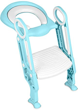 Siège de Toilette Enfant Reducteur de Toilette Pliable et Réglable Escalier Toilette Enfant avec Échelle Marche Réducteur de WC pour enfants 1-7 ans -blanc + vert clair