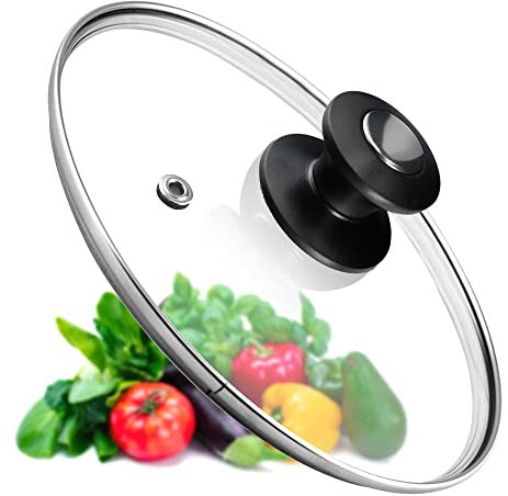 KADAX Topfdeckel, Universaldeckel aus Glas mit Schwarz und Silber Griff, hitzebeständiger Deckel in verschiedenen Größen, Pfannendeckel, Glasdeckel für Topf, Pfanne (22 cm)