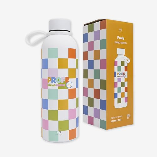 UO Botella Profe Molas Mucho con Mensaje – Regalo Original para Profesor Día del Maestro – Botella de Agua Reutilizable con Frase Divertida – Acero Inoxidable 500ml