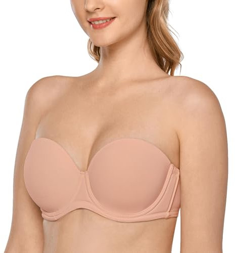 DELIMIRA Damen Trägerloser BH mit bügel Große Größen Seamless Dirndl BH mit Geformte Cups Blush Beige 105D