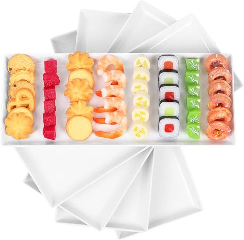 Moretoes 5pcs Melamine White Serving Trays for Party, Reusable Serving Dishes,14.5 x 6,Unbreakable Rectangle Plates, for Cookie, Appetizer, Charcuterie, Snack, Dessert, Food Display