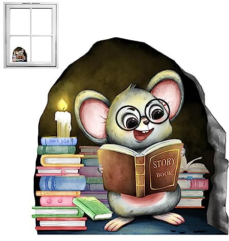 Jildouf Mouse Hole Aufkleber Baseboard - Kinderzimmer-Aufkleber,Niedliche Lesebuch-Mäuse-Kinderzimmer-Wandaufkleber, Cartoon-Aufkleber, die nachts für die Steckdose leuchten