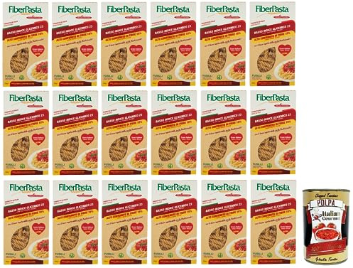 Italian Gourmet Fusilli Pasta Ballaststoffreich niedriger GI 18 x 250g | Con 15% fibre, aus italienischem Weizen, langsam verdaulich und sättigend, Gesamtnettogewicht 4,5 kg + Kostenlos Polpa 400g
