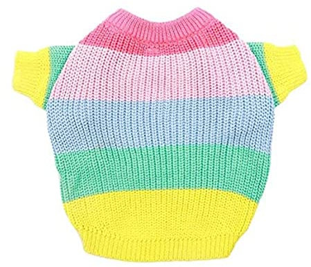 OnIUeZky Bulldog Rainbow Stricker Jumper Hundepullover süße Hundekleidung für französische Bulldogge/englische Bulldogge/Bullterrier, L, mehrfarbige Weste